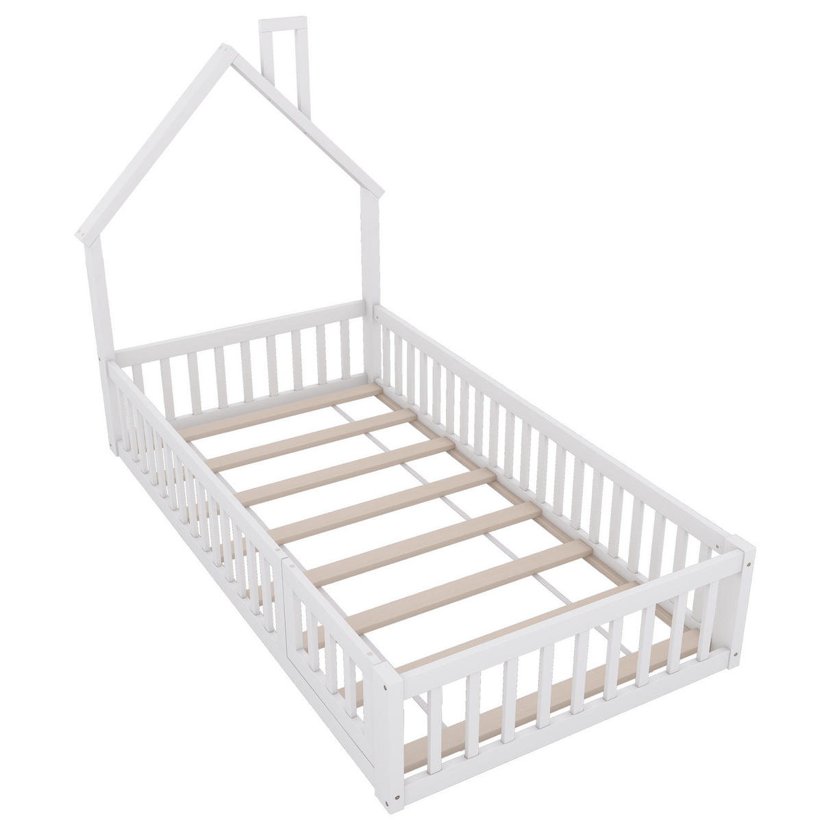 DOMČEKOVÁ posteľ v tvare domčeka, 90/200 cm, borovica/MDF biela - biela, drevo (90/200cm) - BEAOK