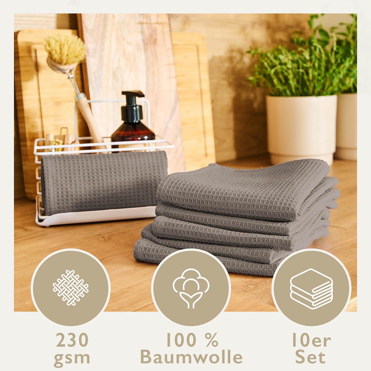 GESCHIRRTÜCHER Frigg 10er-Set, 30/30 cm, Anthrazit - Anthrazit, Textil (30/30cm) - Blumtal