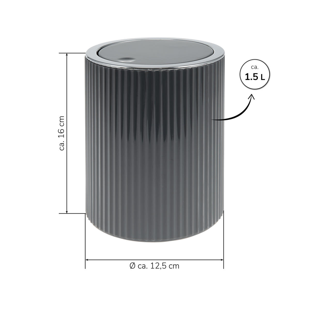 KOSMETIKEIMER 2er-Set, GAVELLO grau, Kunststoff - Grau, Kunststoff (12.5/16/12.5cm) - bremermann