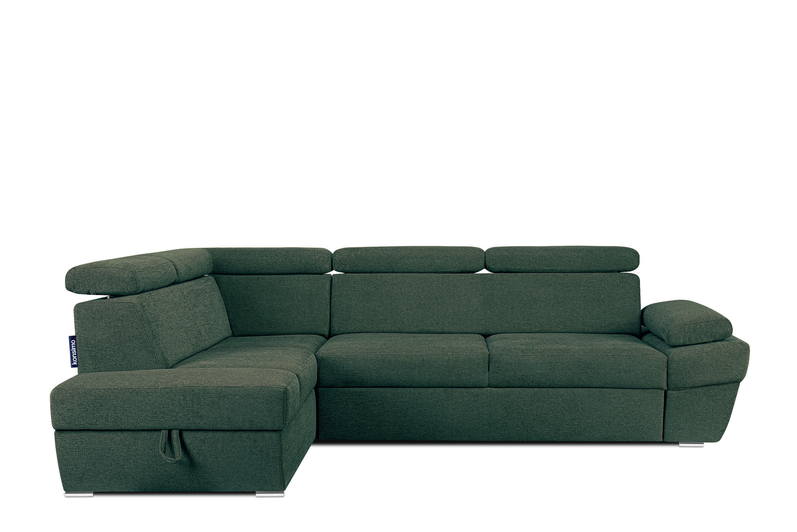 SCHLAFECKSOFA RATLO links 4/5-Sitzer mit Bettkasten, grün - Silberfarben/Grün, Textil (270/190cm) - KONSIMO®