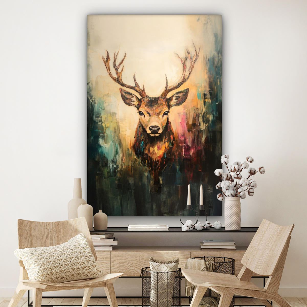 SLIKA NA PLATNU Jelen 90x140 cm - barve lešnika, tekstil (90/140cm) - MuchoWow
