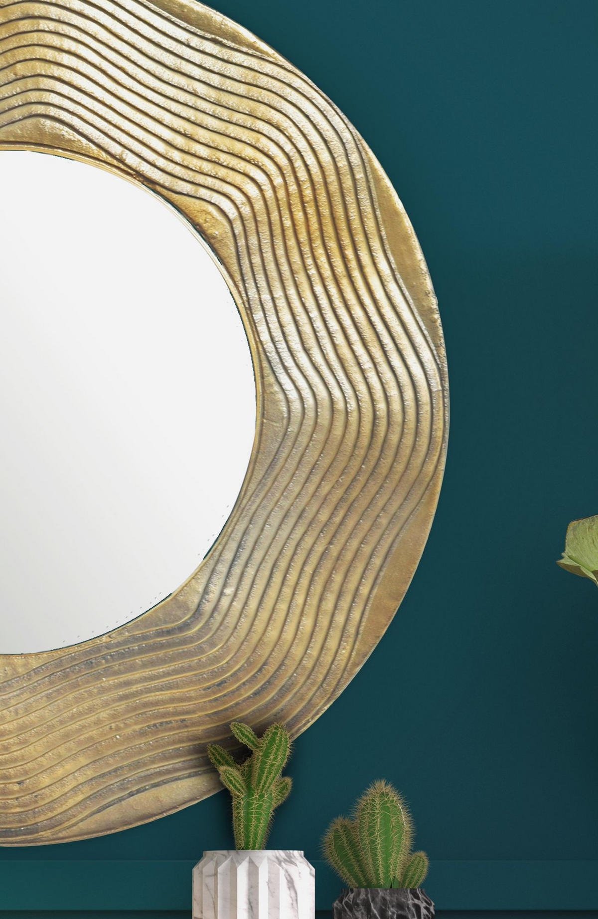 WANDSPIEGEL Rund Metall Gold 74 cm Wellenmuster - Goldfarben, Glas (74/74/3cm) - KADIMA DESIGN