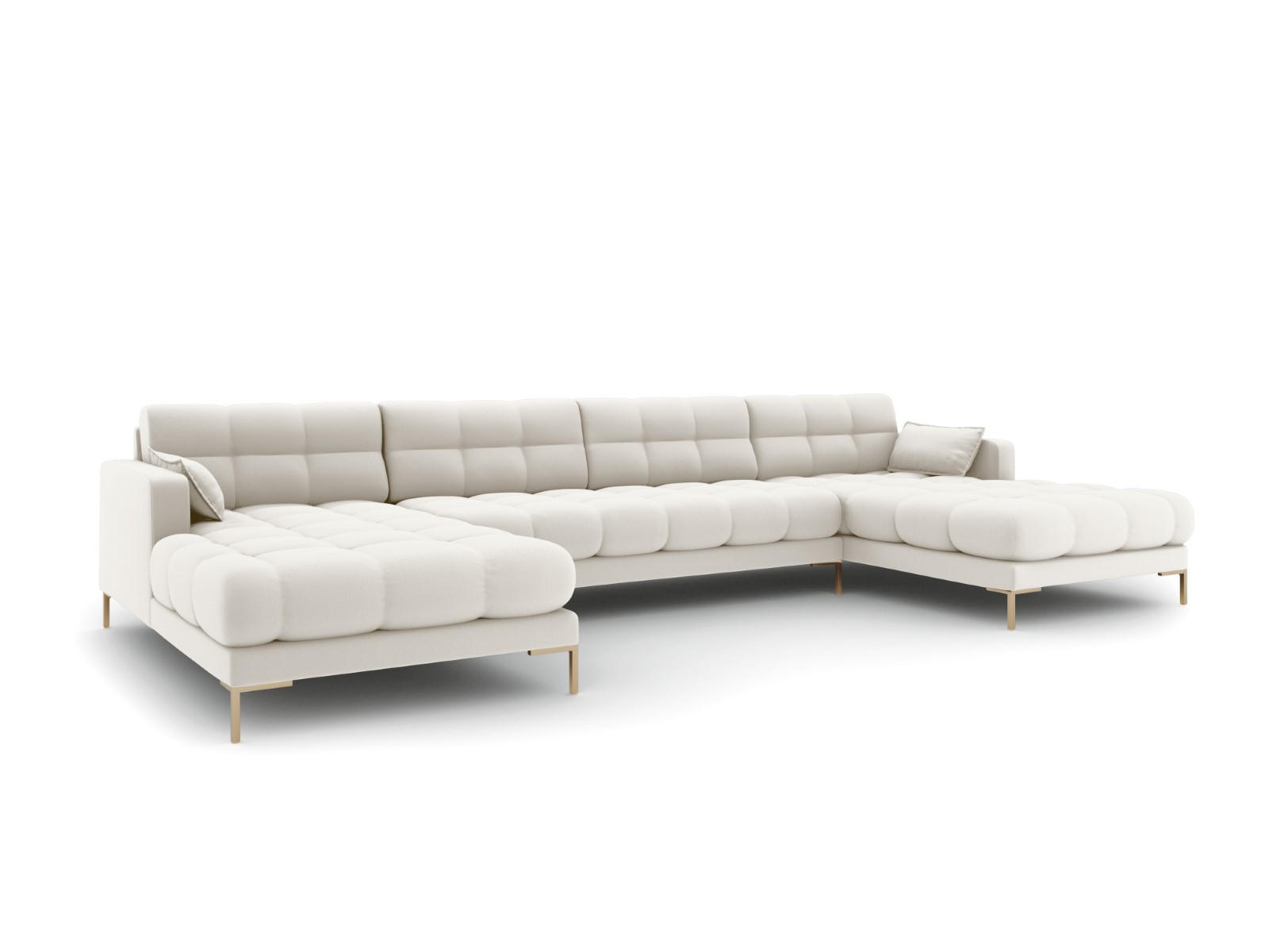 PANORAMASOFA Mamaia aus strukturiertem Stoff leichtes beige 6 Sitzplätze - Creme, Textil (185/75/383cm) - Micadoni
