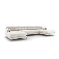 PANORAMASOFA Mamaia aus strukturiertem Stoff leichtes beige 6 Sitzplätze - Creme, Textil (185/75/383cm) - Micadoni