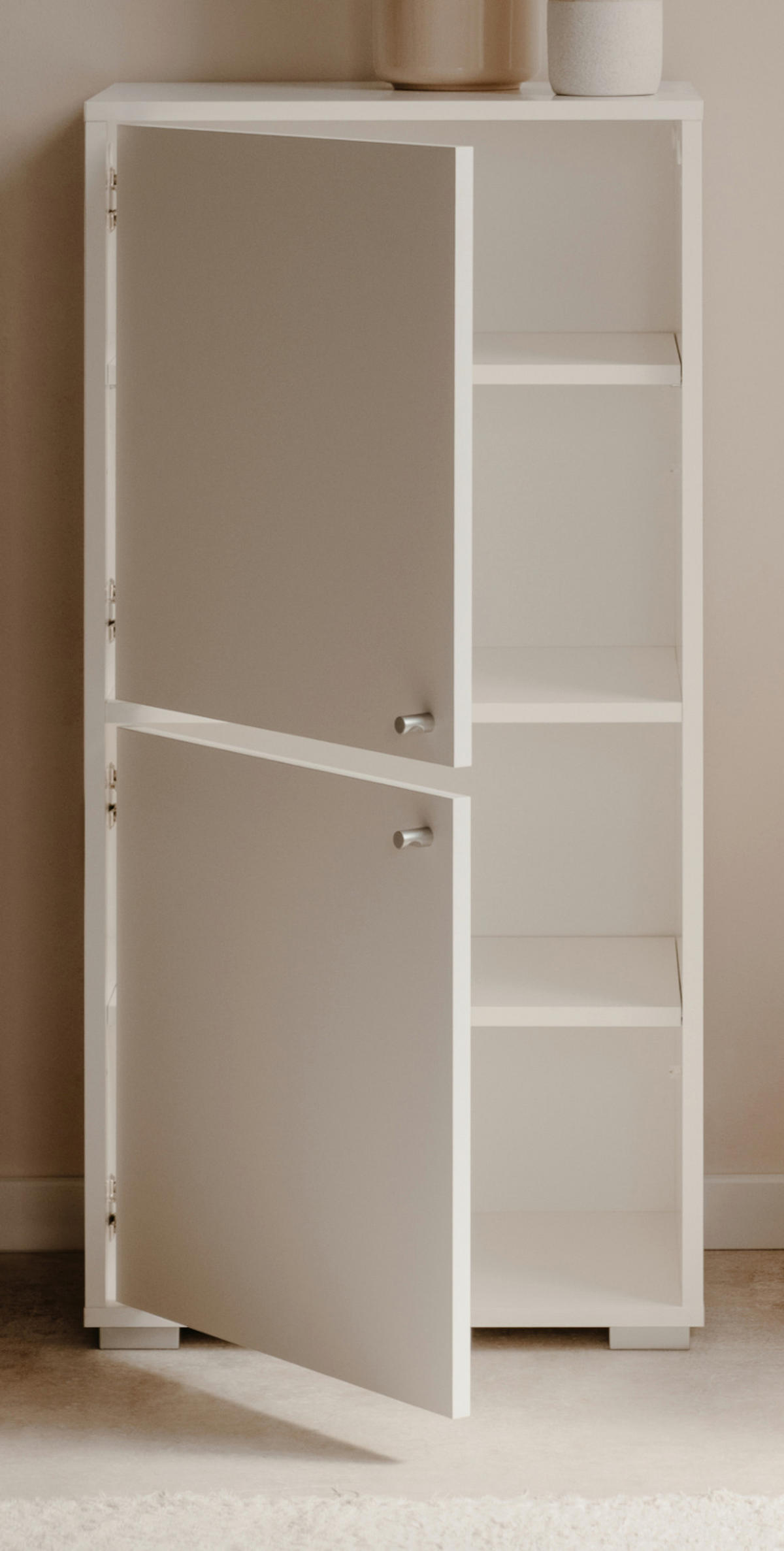 KOMMODE weiß 46 x 97 cm, Anrichte mit wechselbarem Türanschlag - Silberfarben/Weiß, Holzwerkstoff/Kunststoff (46/96.5/33.5cm) - Furn.Design