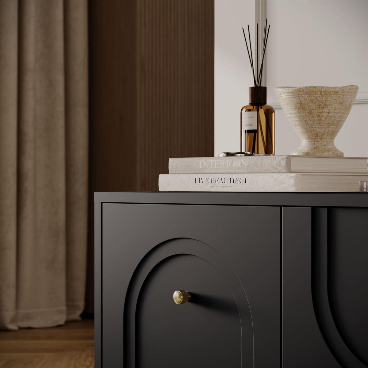 TV-SCHRANK LIBERTY auf Holzbeinen schwarz - Schwarz, Holzwerkstoff (154/53.5/39cm) - Lookway