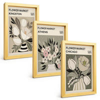 BILDER SET 3er Set - 20x30 cm Goldrahmen - Retro-Blumenarrangements - Goldfarben, Kunststoff (20/30cm) - TULUP