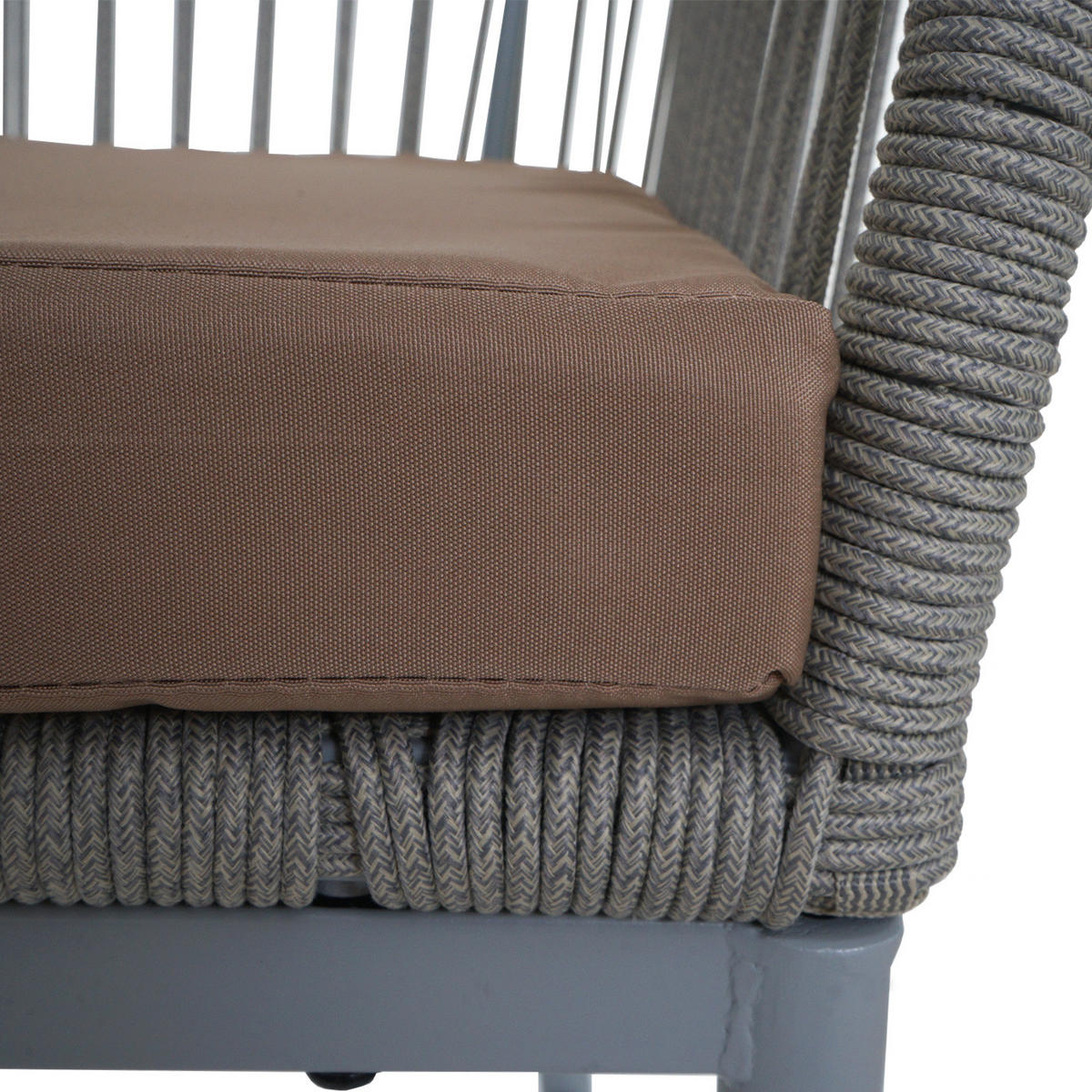 GARTENSTUHL 2er-Set HxBxT 92x51x53cm Sitzhöhe 76cm Seilgeflecht Metall Hellgrau Kissen Taupe - Hellgrau, Metall (51/92/53cm) - PROREGAL