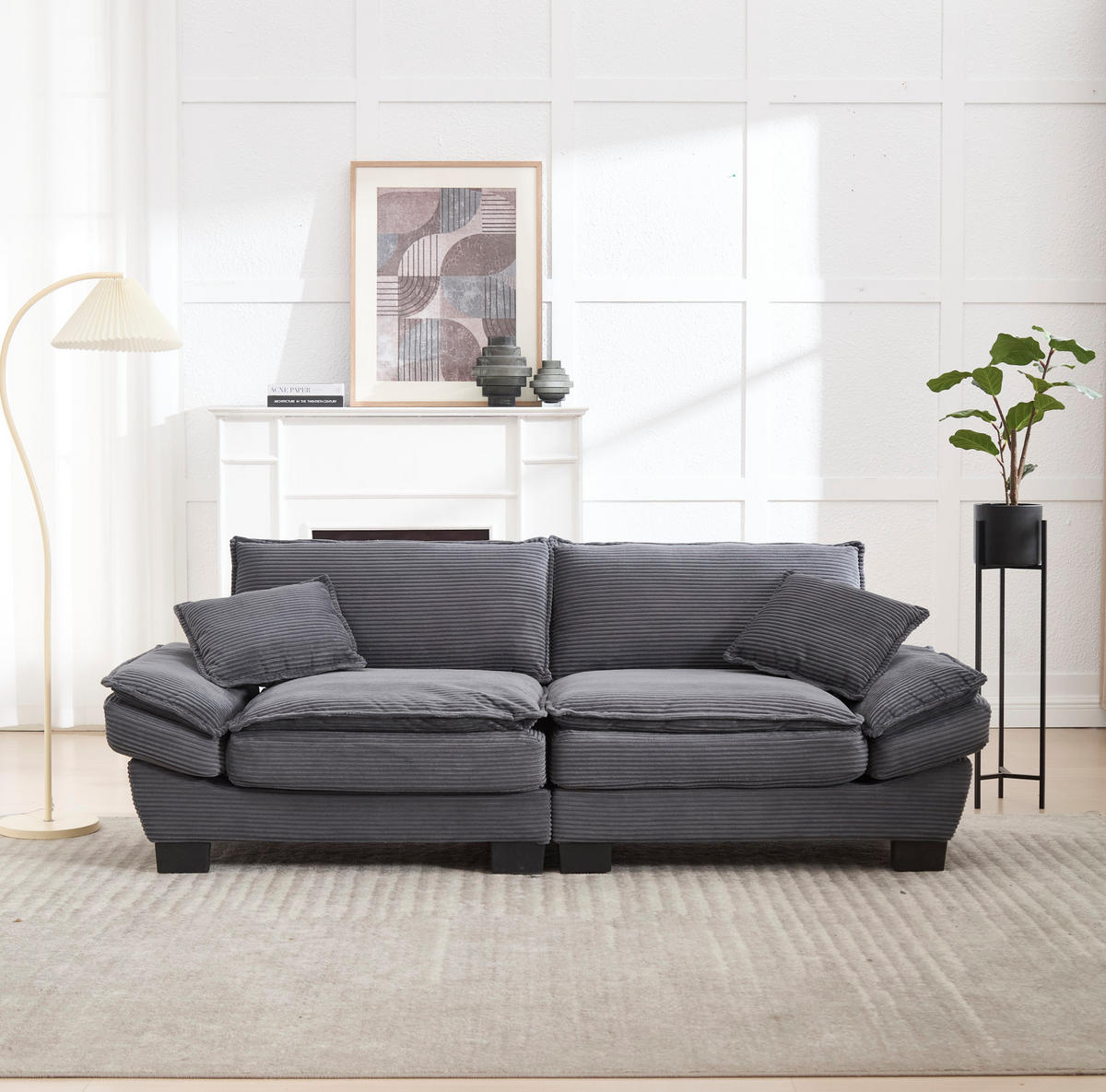 SOFA 2-Sitzer Velours Dunkelgrau mit Kissen und robustem Holzrahmen 224/81/81 cm - Dunkelgrau, Textil (224/81/81cm) - OKWISH
