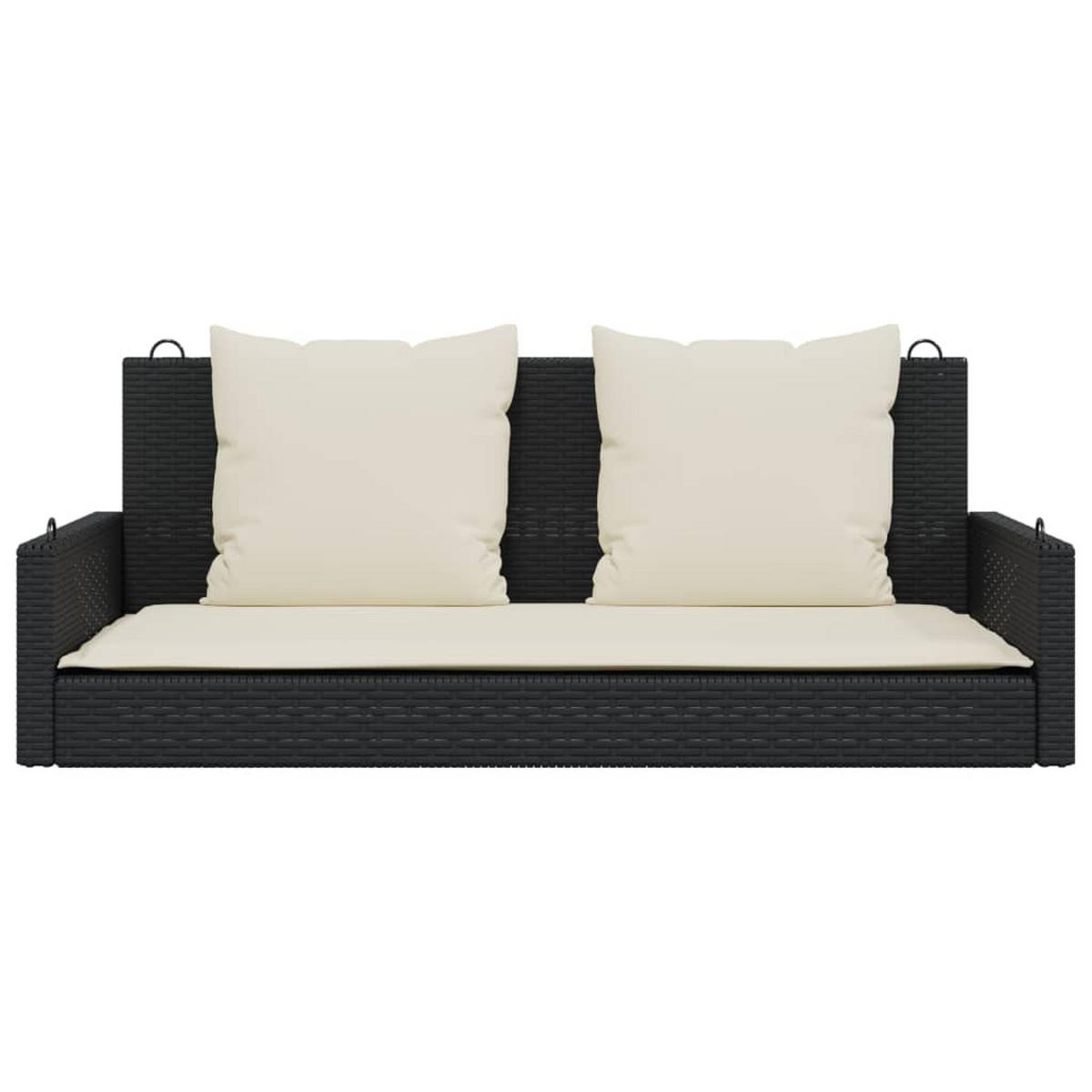 HÄNGEBANK mit Kissen Schwarz 119x56x48 cm Poly Rattan - Schwarz, Holz (119/48/56cm) - furnicato