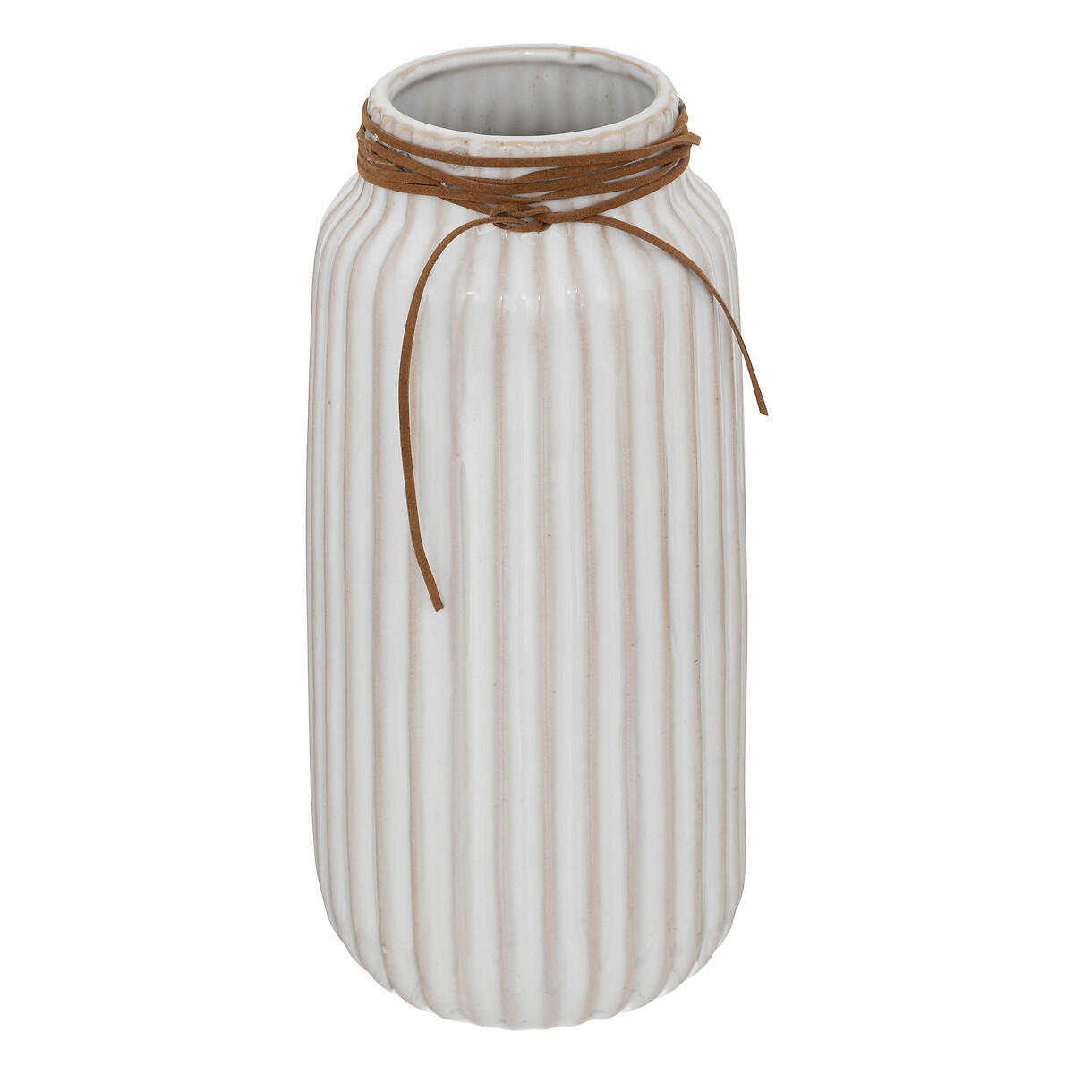 KERAMIKVASE mit dekorativem Riemen 12,8/12,8/28 cm - Weiß, Keramik (28cm) - Atmosphera Createur d´interieur
