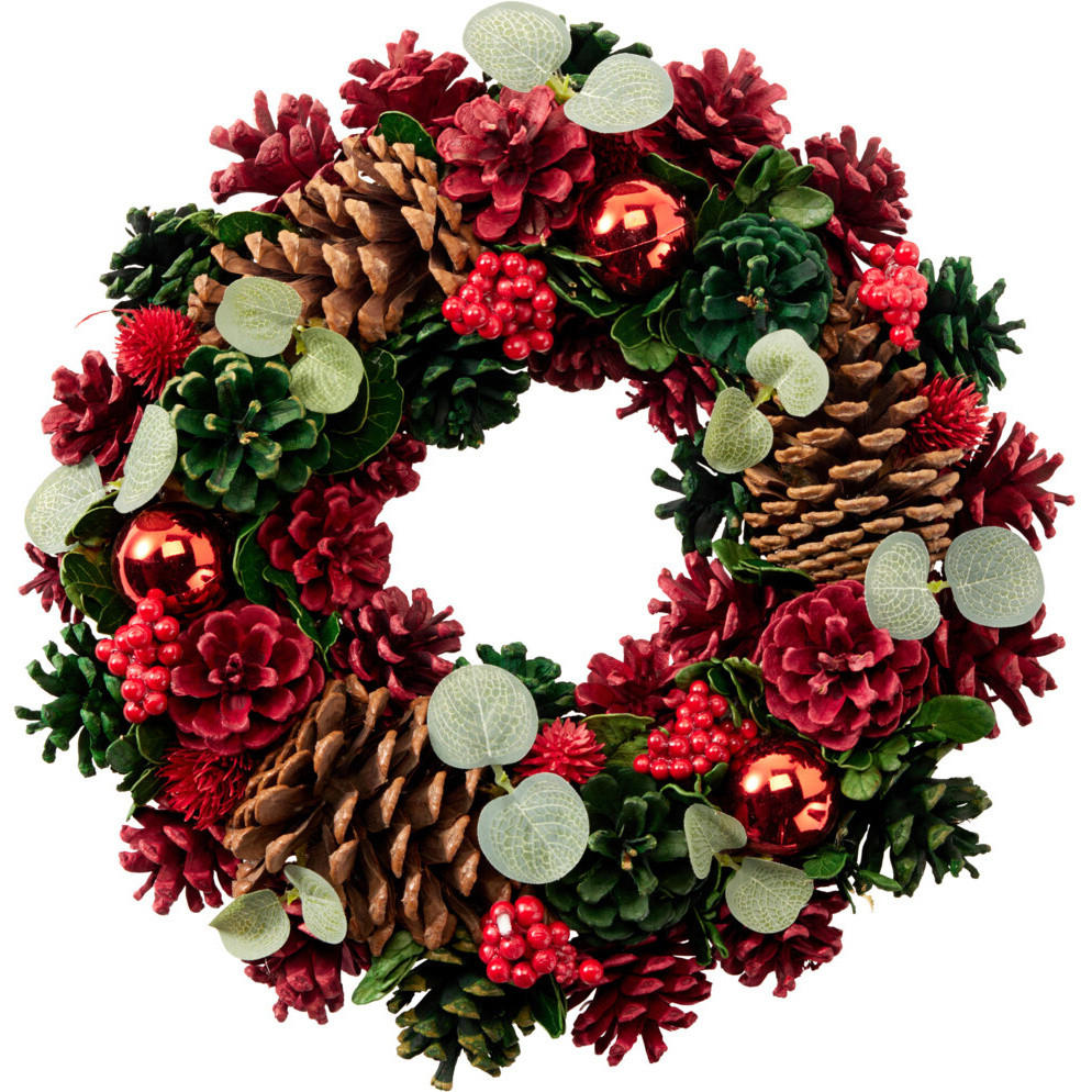 WEIHNACHTSKRANZ mit Tannenzapfen und Beeren 34/34/8 cm - Multicolor, Naturmaterialien (34/8/34cm) - Home Styling Collection