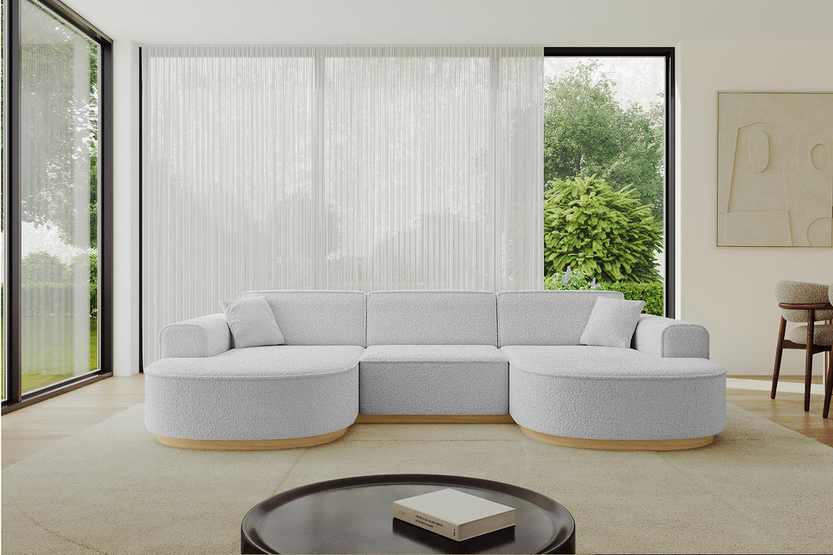 WOHNLANDSCHAFT MARI-U1-v2 - 303x171x83 cm Hellgrau Bouclé - Hellgrau, Holzwerkstoff/Textil (303/83/171cm) - ALTDECOR