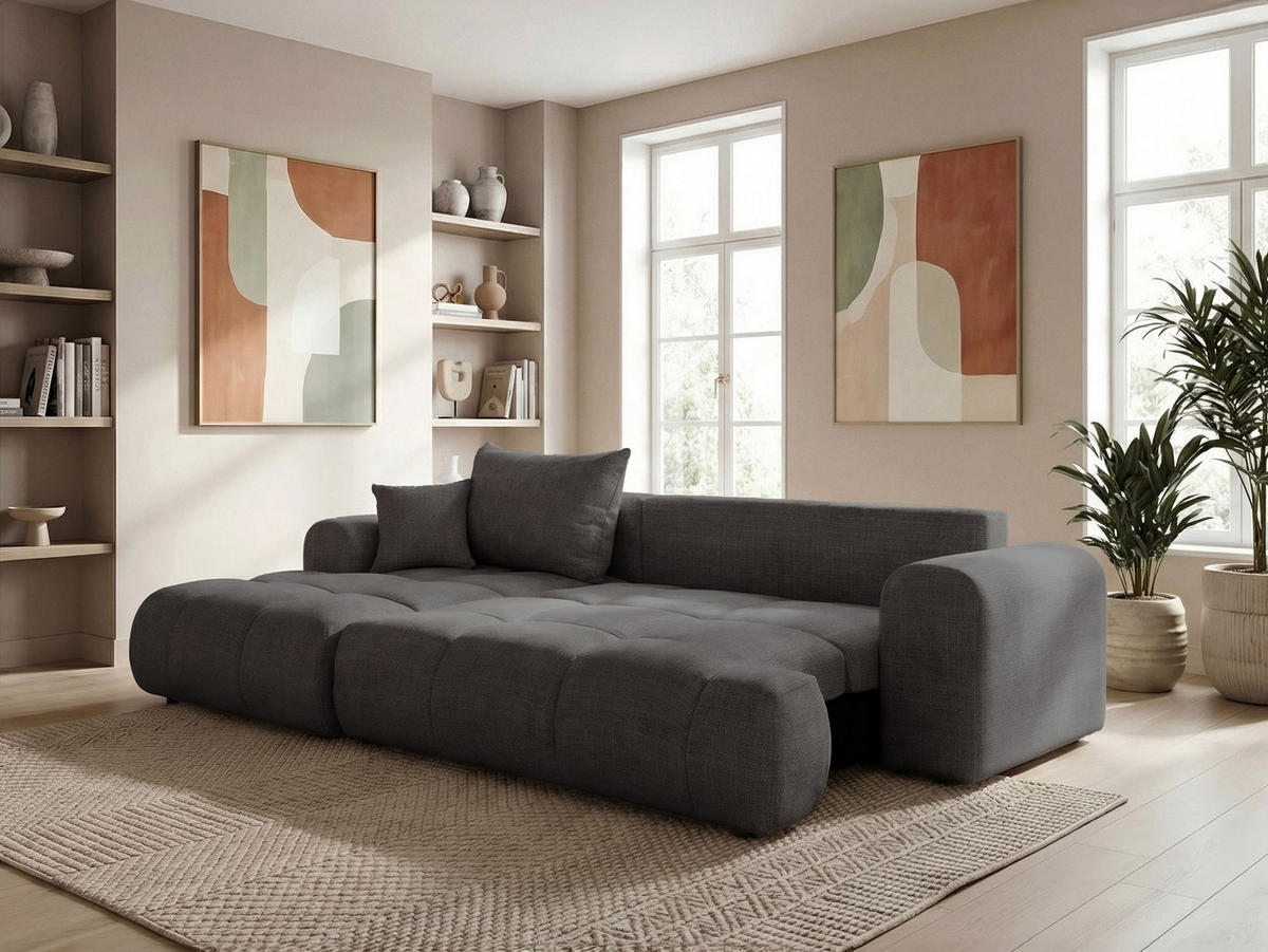ECKSOFA MILANO mit Schlaffunktion und Bettkasten Dunkelgrau - Dunkelgrau, Holzwerkstoff/Kunststoff (250/90cm) - Idohome