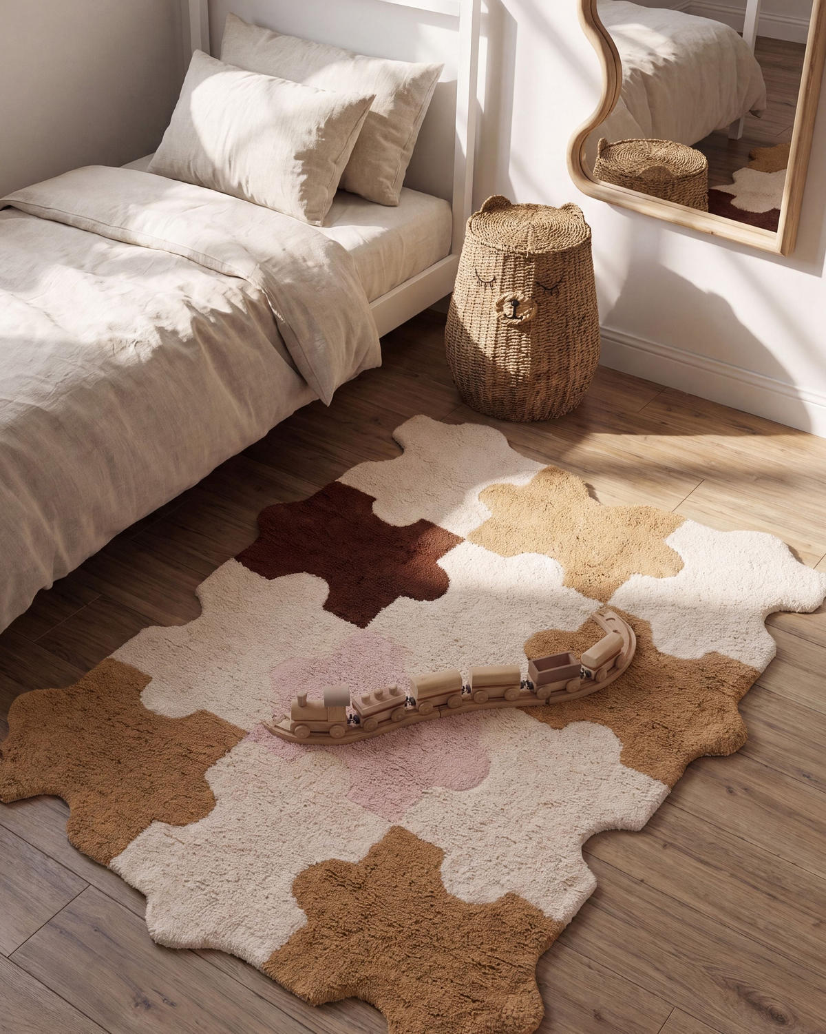 KINDERTEPPICH Bunt 90/120 cm Baumwolle Jigsaw - Pink/Beige, Textil (90/120cm) - Beliani