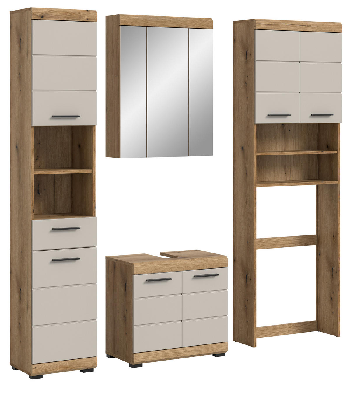 BADMÖBEL-SET Sand Kaschmir, Eiche Evoke, Badkombination 190 4-teilig - Kaschmir/Eichefarben, Glas/Holzwerkstoff (190/191/34cm) - Inn.Furn