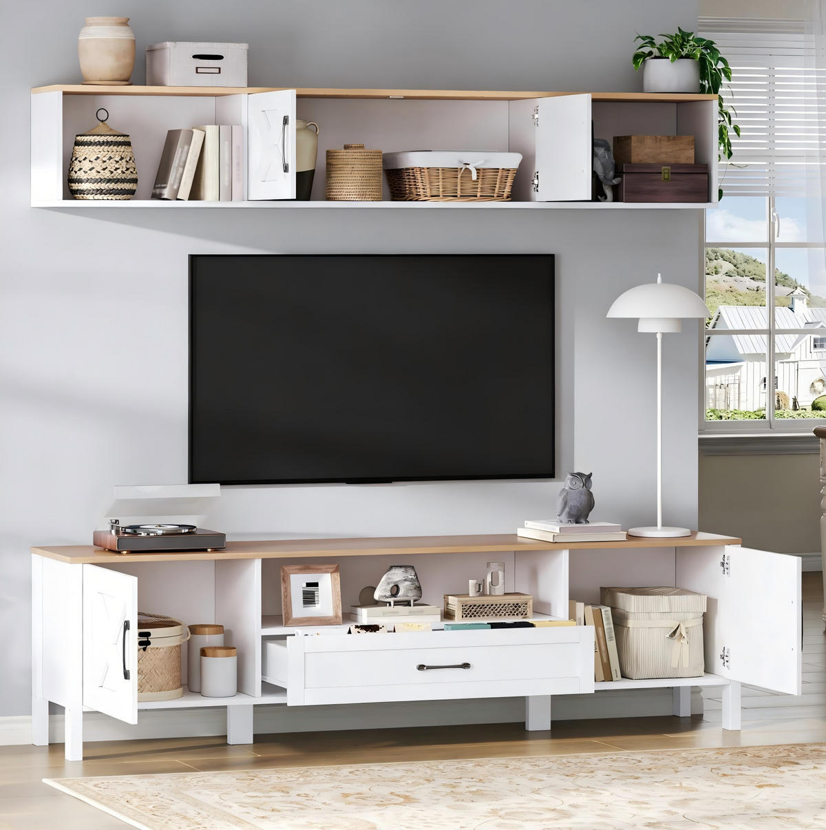TV WOHNWAND-SET in Weiß mit 4 Schränken für Wohnzimmer, B180/T40/H50 cm - Weiß, Holzwerkstoff/Metall (180/27/30cm) - STILVORA