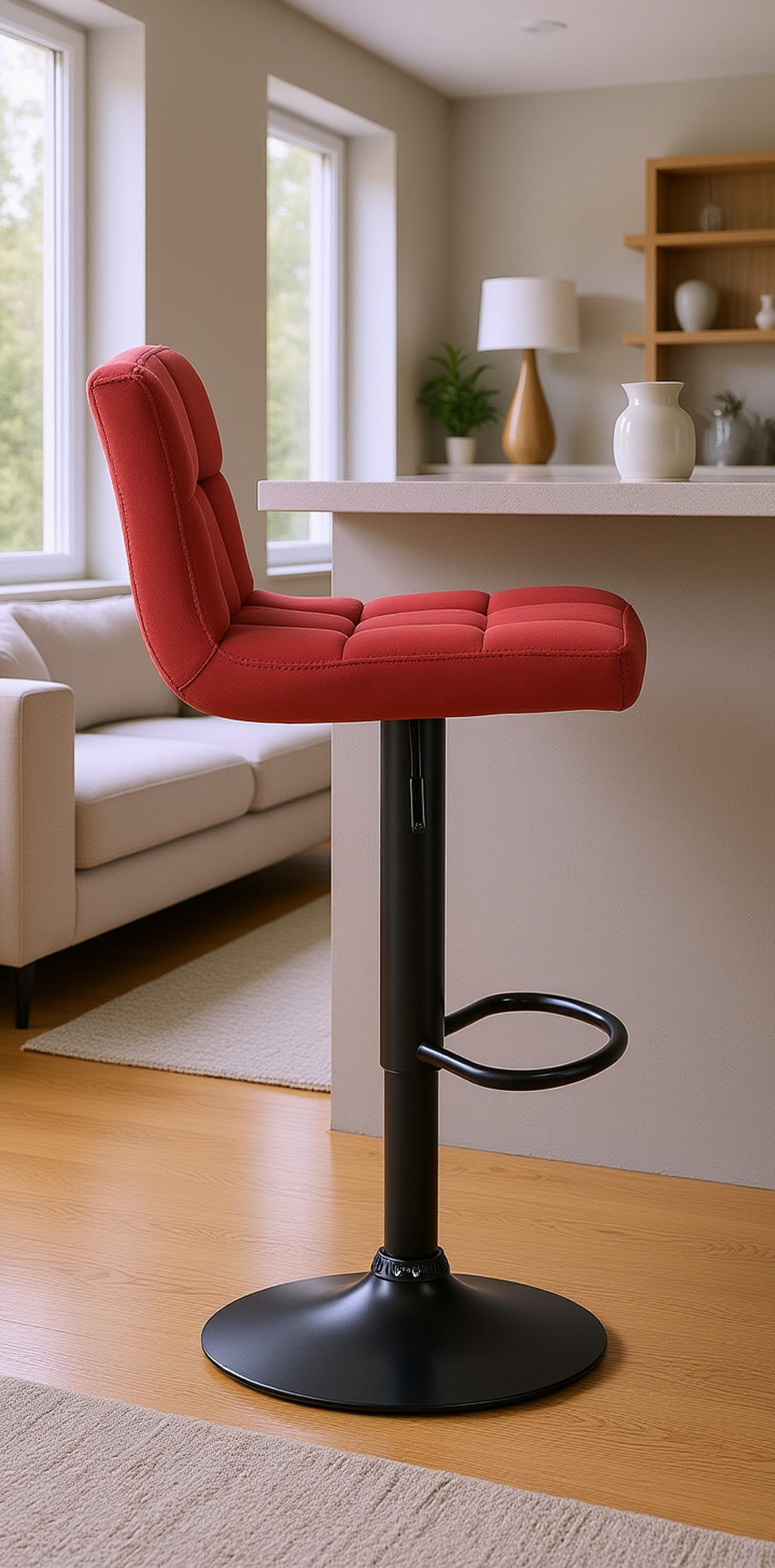 BARHOCKER 4er Set Fenai Samt rot - Rot/Schwarz, Textil/Metall (40/106/40cm) - TPFLiving