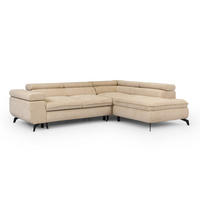 ECKSOFA mit Schlaffunktion und Bettkasten Bonnie aus Taupe Chenille-Stoff mit verstellbaren Kopfstützen und Armlehne - Ottomane rechts - Taupe/Schwarz, Holz/Textil (275/210cm) - S-Style Möbel