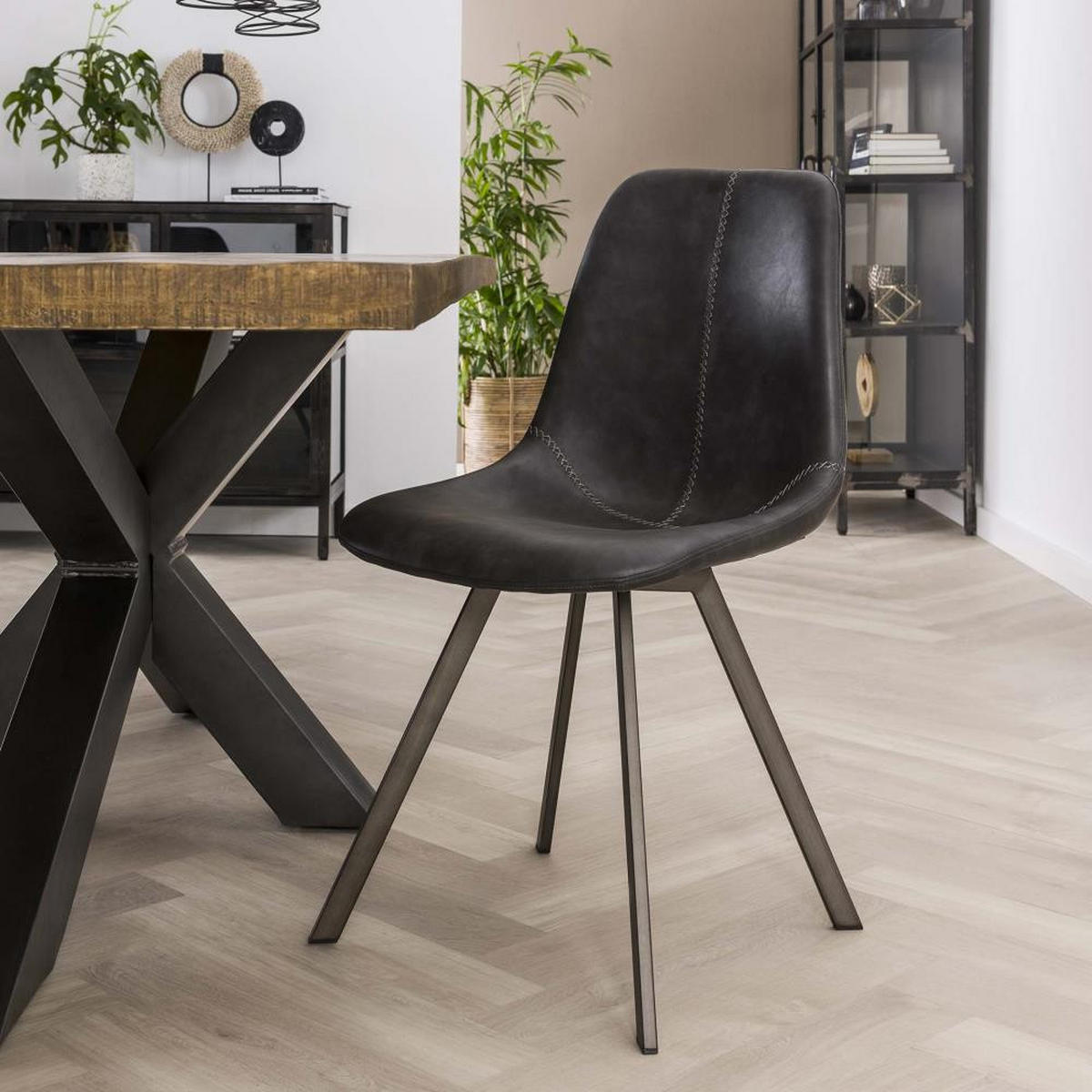 ESSZIMMERSTUHL 4er Set aus Leder, schwarz - Schwarz, Metall (58/87/46cm) - Giga Meubel