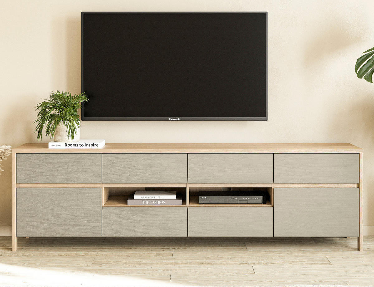 TV-LOWBOARD Salbei grün, Eiche, TV Unterteil skandinavisch 193 cm, Soft-Close - Salbeigrün/Eichefarben, Holzwerkstoff/Metall (193/58/39cm) - Furn.Design