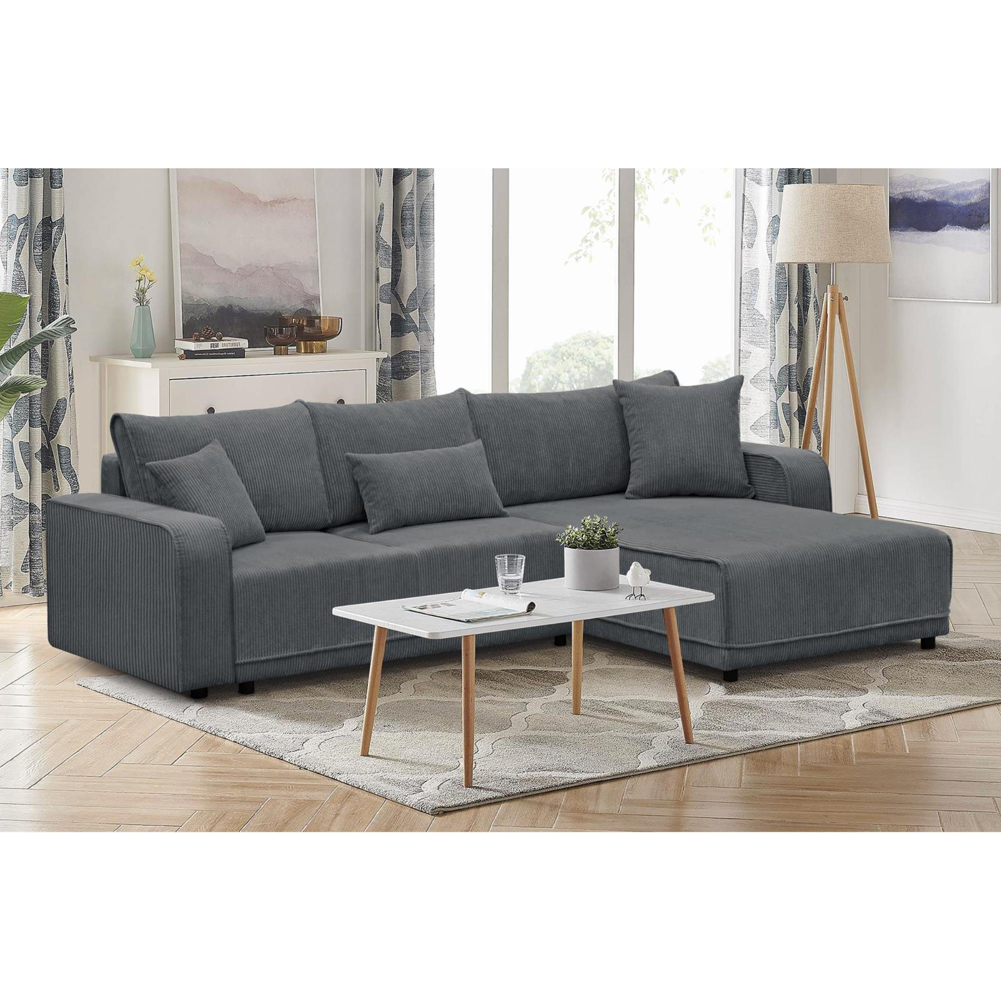 ECKSCHLAFSOFA Primo L dunkelgrau - Dunkelgrau/Schwarz, Textil (290/185cm) - Beautysofa