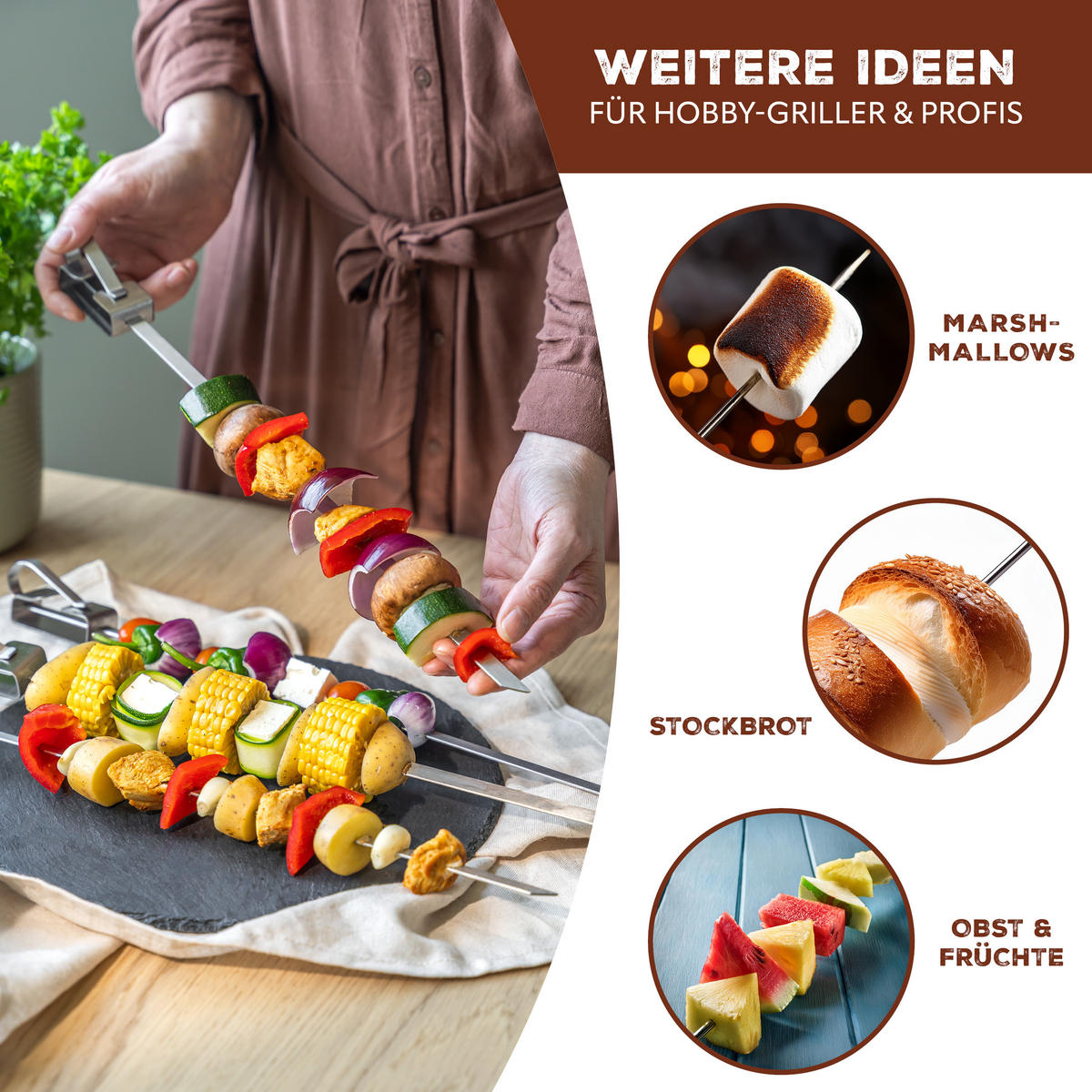 GRILLSPIESSE 6-er-Set, silber, Metall - Edelstahlfarben, Metall (43cm) - bremermann