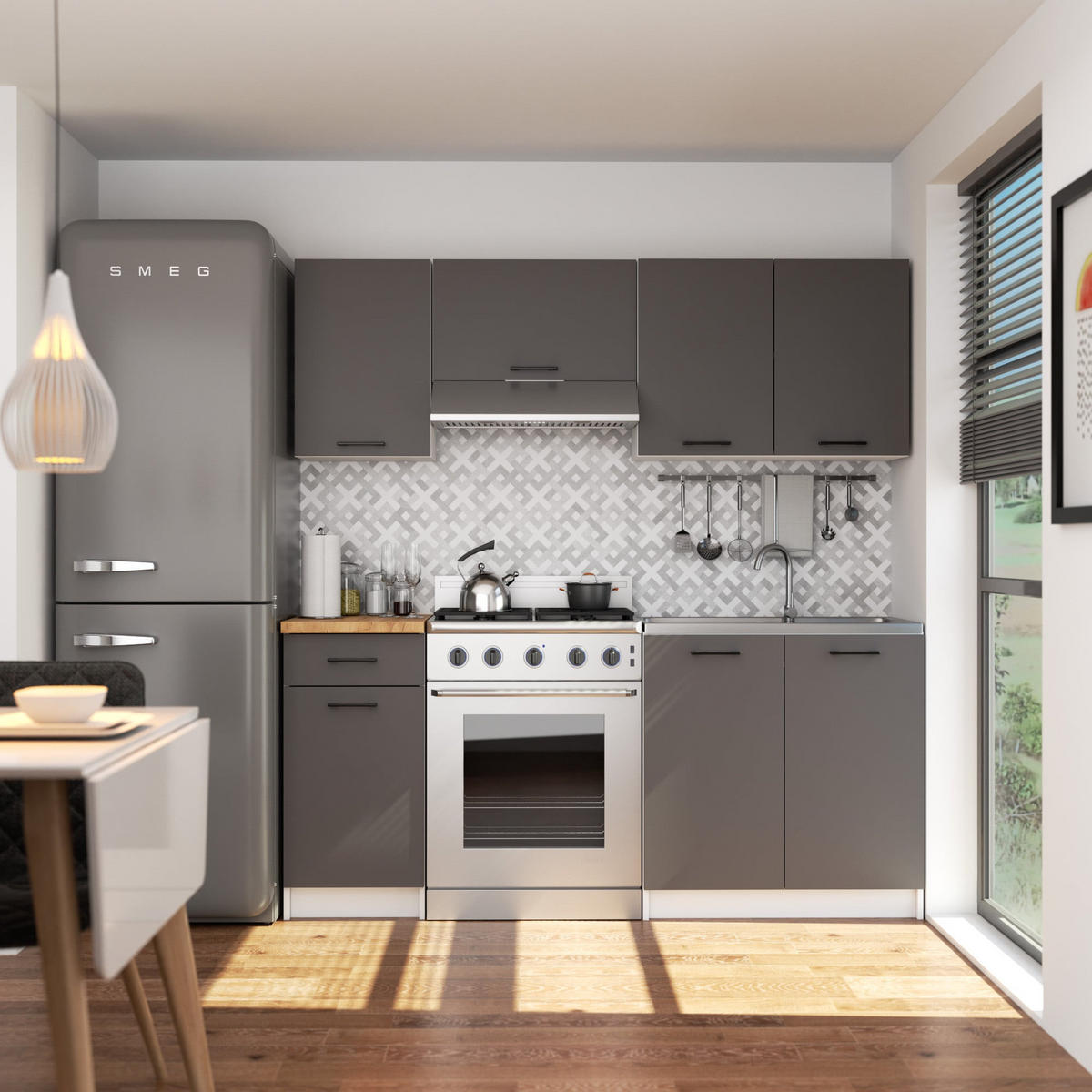 HÄNGESCHRANK Weiß, Graphit Grau 58/80/30 - Graphitfarben/Weiß, Holzwerkstoff (80/58/30cm) - RAUMHIRSCH FURNITURE