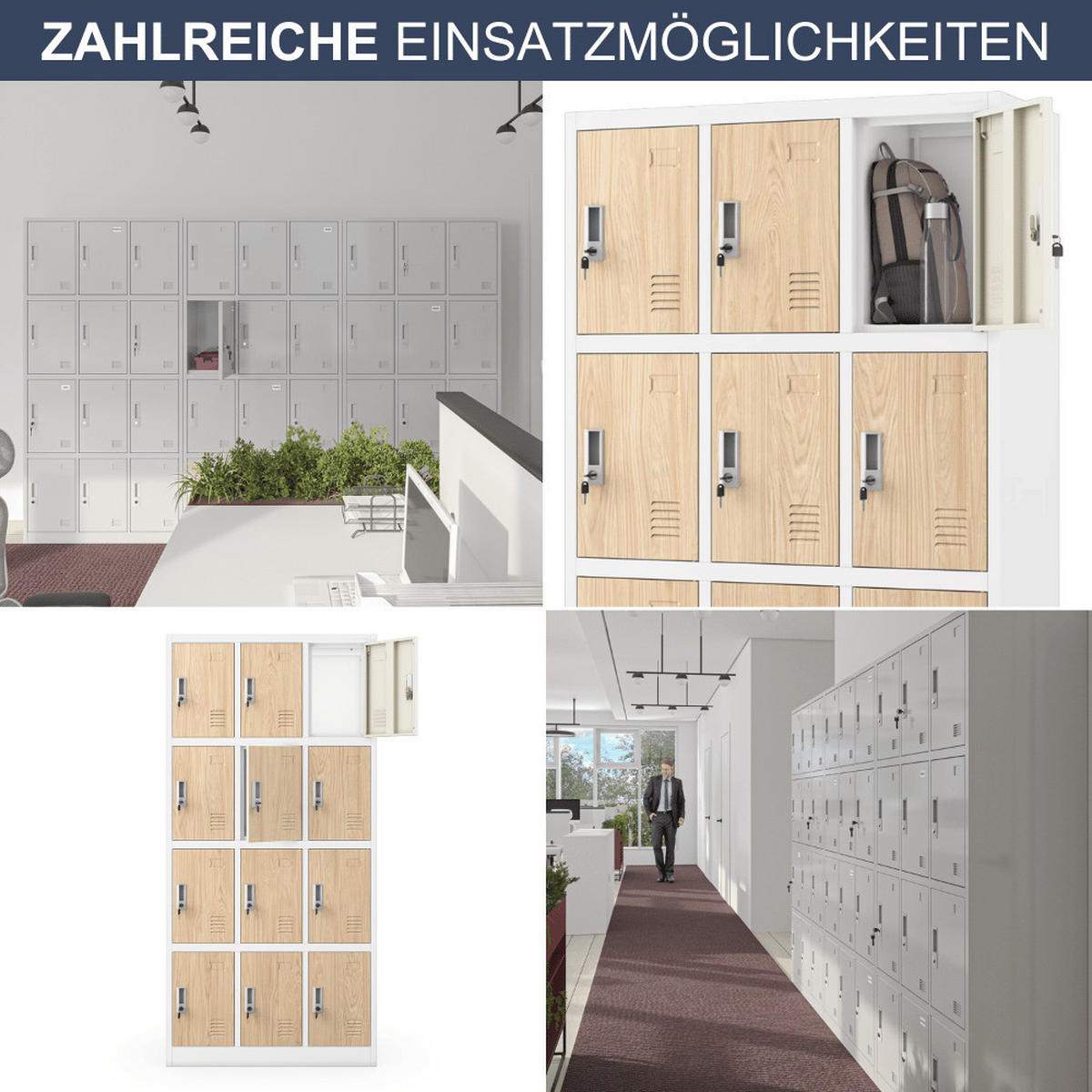 SCHLIESSFACHSCHRANK Spind BERN 12 Fächer185x90x40cm Weiß-Sonoma Eiche - Weiß, Metall (90/185/40cm) - DELUKE