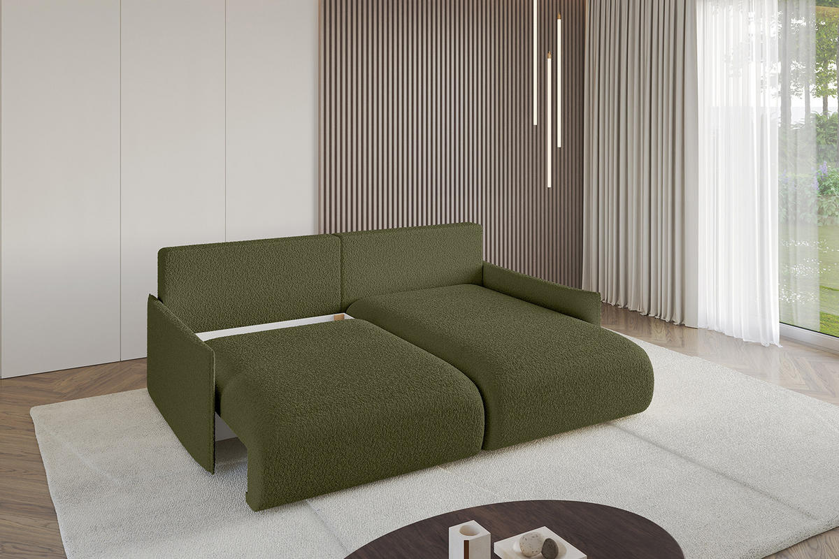 ECKSOFA Ottomane rechts ONESK-L -v1 216x177x72 Grün Bouclé - Olivgrün, Holzwerkstoff/Kunststoff (177/216cm) - ALTDECOR