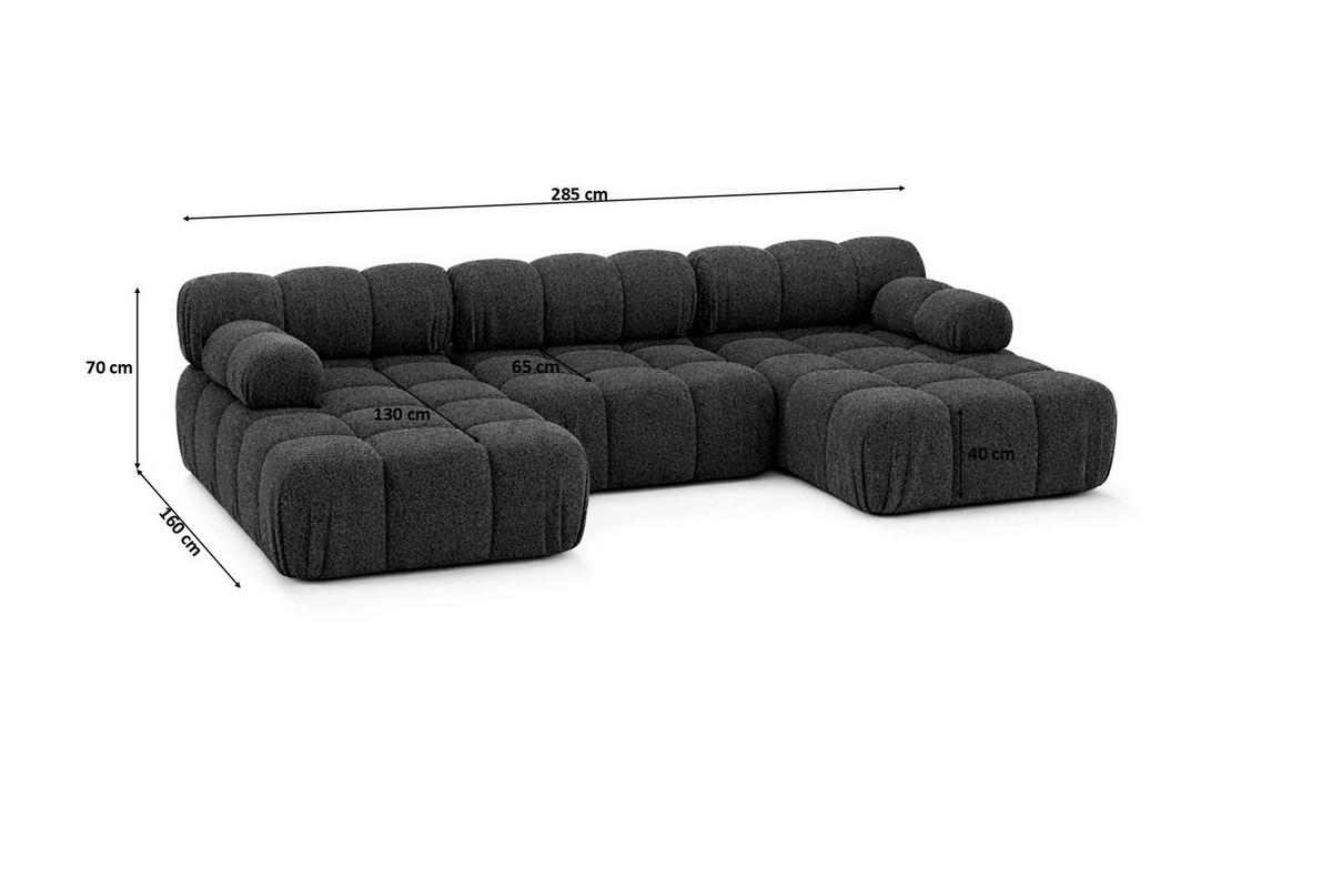 ECKSOFA U-Form, Stoff Bouclé Abriamo, Graphit, Selia U - Graphitfarben, Holz (285/70/160cm) - Kaiser Möbel