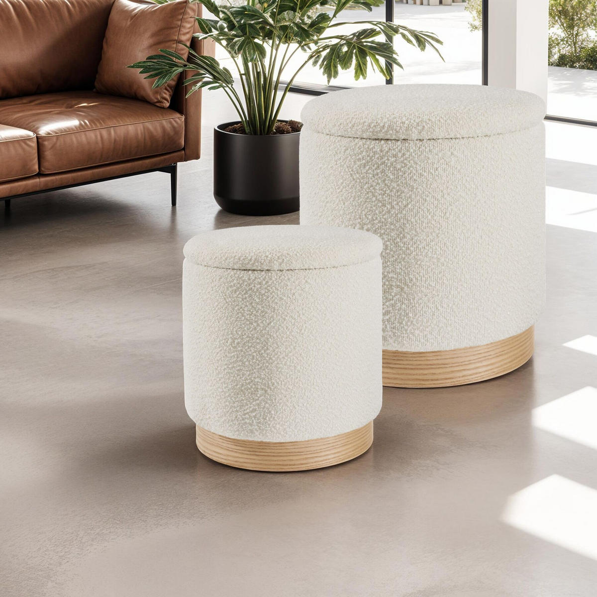 SITZHOCKER 2er Set mit Stauraum Orchide, Gestelle aus MDF-Platten, creme - Creme, Holz (38/42/38cm) - tectake