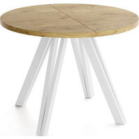 ESSTISCH Ravero runder ausziehbarer, Eiche Hell Braun 100-180/100/77 cm - Eichefarben/Weiß, Holz/Holzwerkstoff (100/100/77cm) - WFL GROUP
