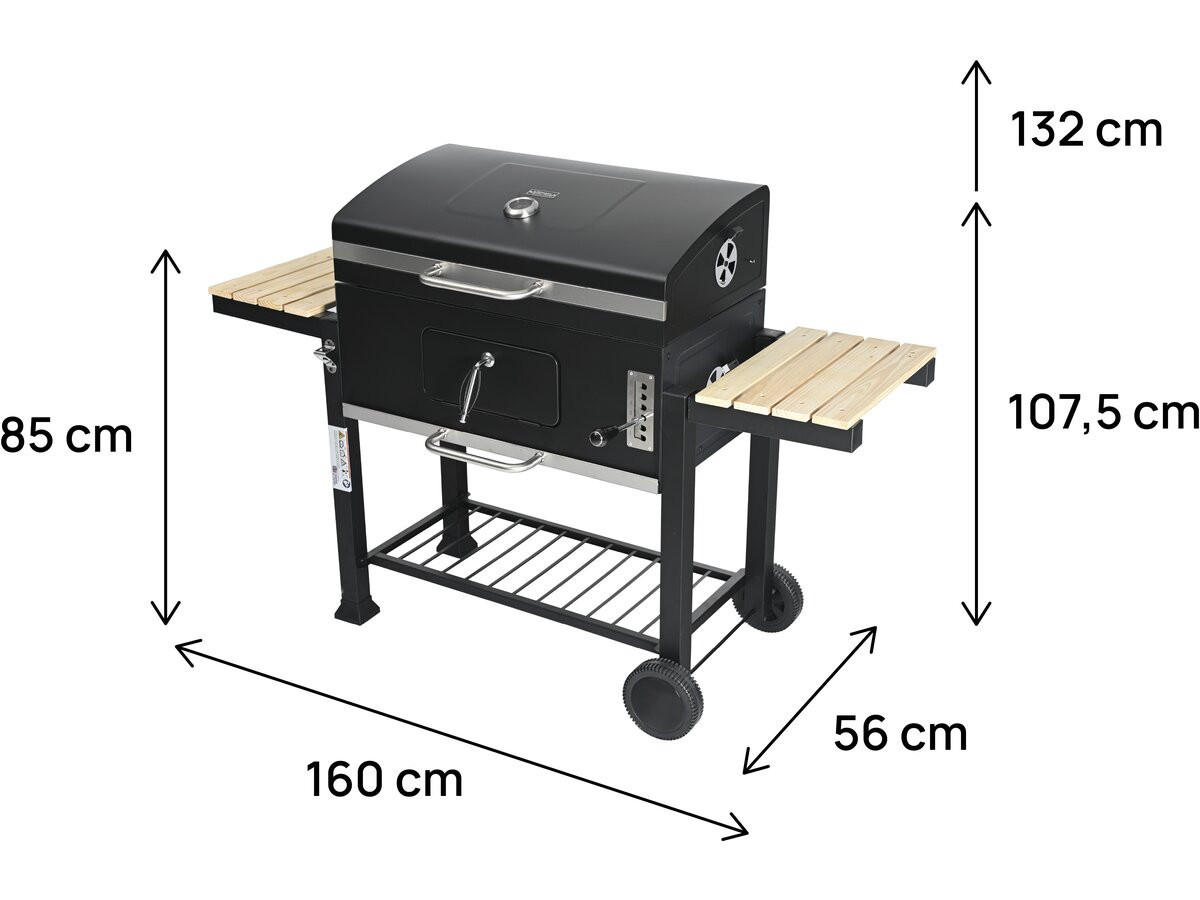 HOLZKOHLENGRILL marquis Schwarz - Schwarz, Metall (56/108/160cm) - Habitat Garten