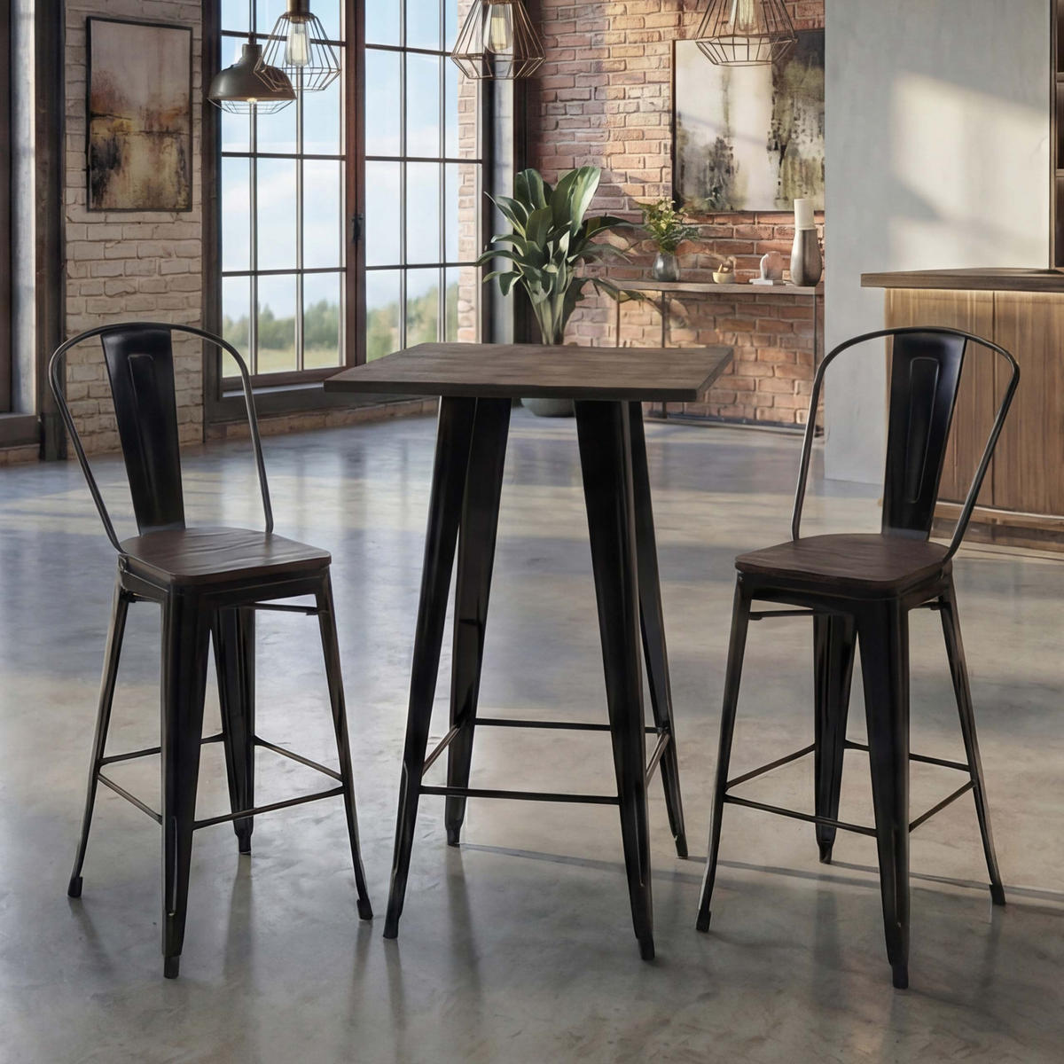 STEHTISCH-SET METALL rechteck Schwarz 3er-Set - Schwarz, Holz (60/60/117cm) - MCW