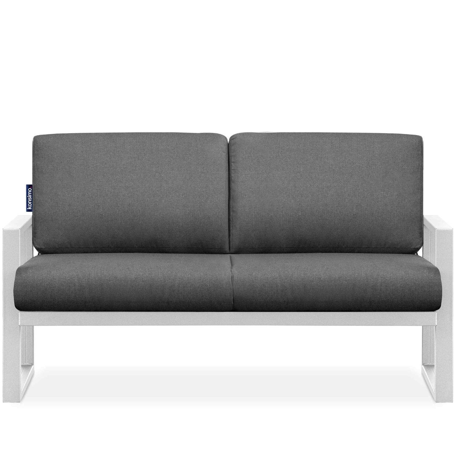 GARTENSOFA FRENA 2-Personen ,Weiß/Grau - Weiß/Grau, Textil/Metall (130/65/60cm) - KONSIMO®