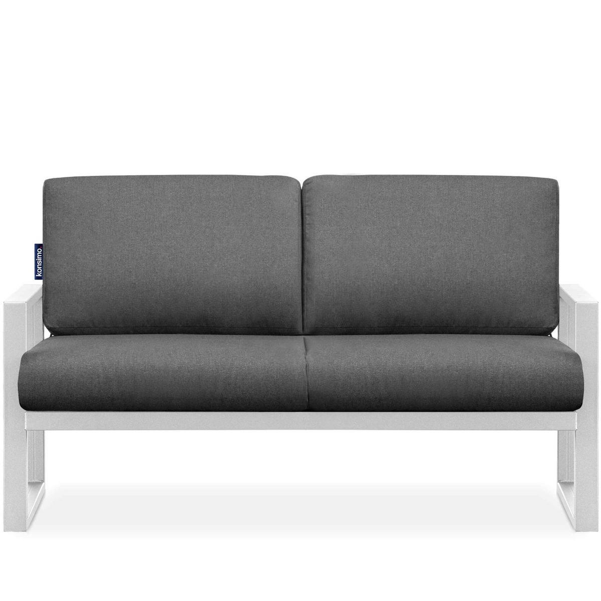 GARTENSOFA FRENA 2-Personen ,Weiß/Grau - Weiß/Grau, Textil/Metall (130/65/60cm) - KONSIMO®
