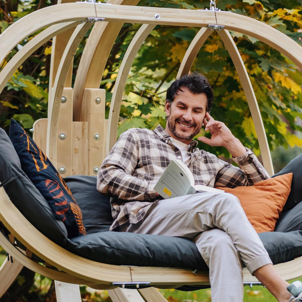 Thumbnail - Konsimo® Hängesessel, Dunkelgrau, Holz, Textil, Rund, 175x120x82 cm, Hergestellt in Europa, Gartenmöbel, Hängesessel