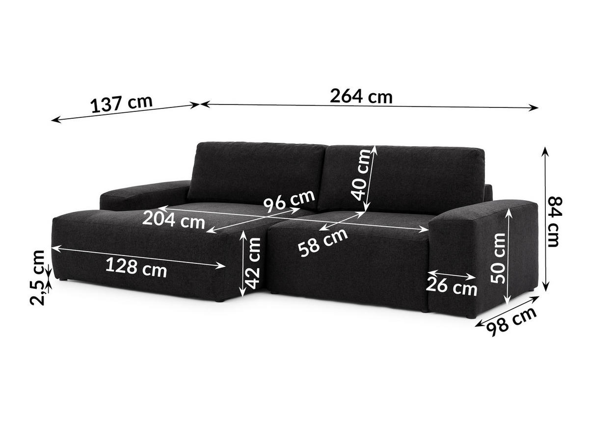 ECKSOFA Lennon aus Schwarz Strukturstoff mit Schlaffunktion und Bettkasten - Schwarz, Holz/Kunststoff (137/264cm) - S-Style