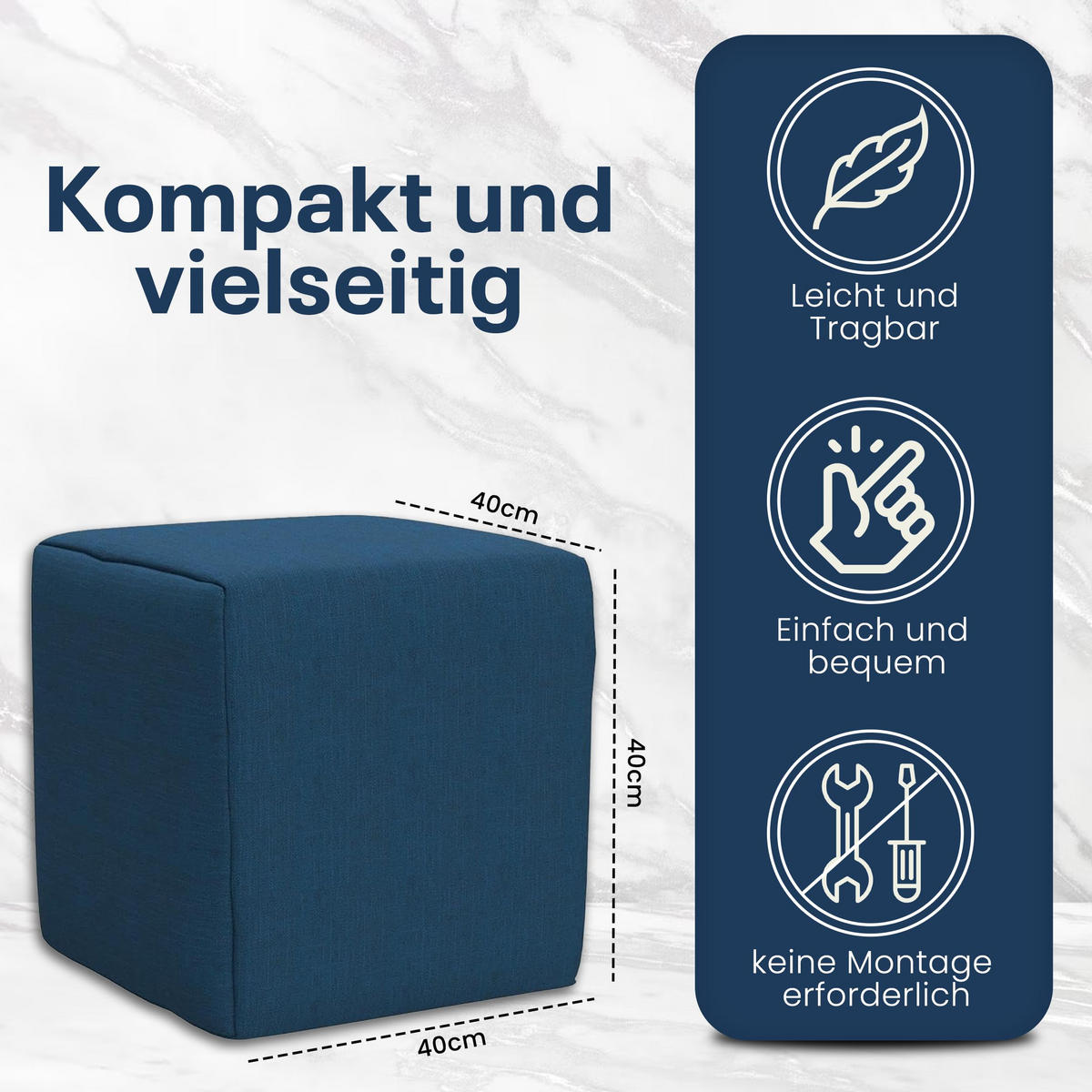 SITZWÜRFEL 40 x 40 x 40 cm Türkis mit Polsterung und Holzwerkstoffrahmen für Wohnzimmer - Türkis/Hellblau, Textil (40/40/40cm) - Best For Home