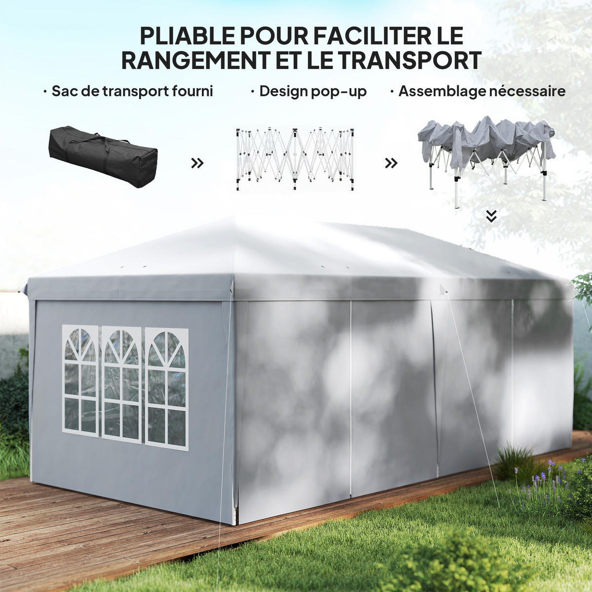 PAVILLON DE-14026 6/3 m, 4 Seitenwände, 4 Fenster Hellgrau - Hellgrau, Textil (295/270/585cm) - ComfortXL