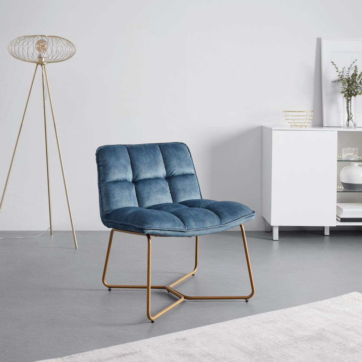 SESSEL Rina Blau Samt Gepolstert - Blau, Holz (67/76.5/69.5cm)
