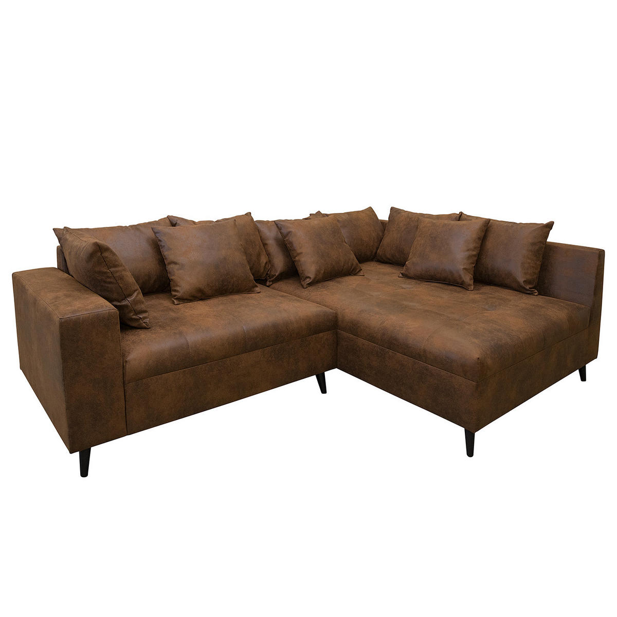 ECKSOFA mit Ottomane und Hocker - Dunkelbraun/Schwarz, Birkenholz/Textil (247/174cm) - home24