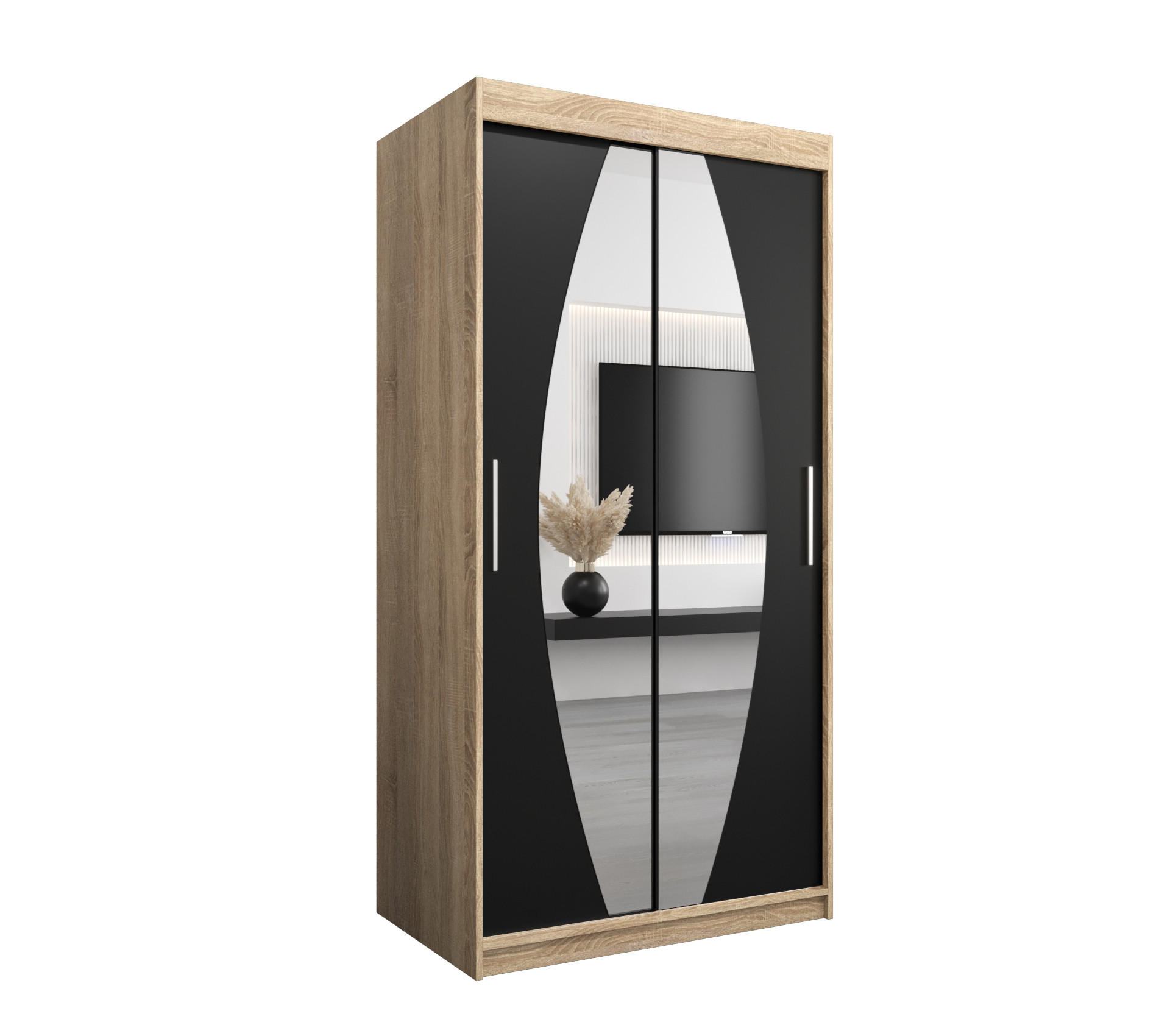 Abiks Möbel Schwebetürenschrank Sonoma Eiche, Schwarz 100x200x62 cm