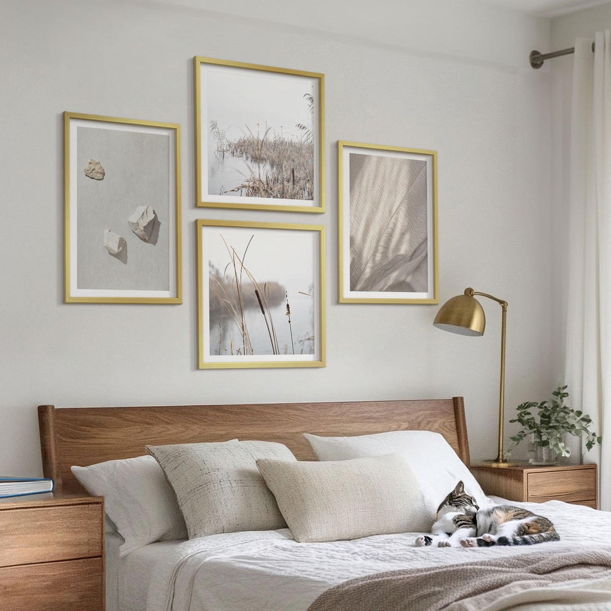 WANDBILDER 4er Set - 50x50 cm & 40x60 cm Goldrahmen - Nahaufnahmen der Struktur im Boho-Stil - Goldfarben, Kunststoff (50/50cm) - ArtPrintCave