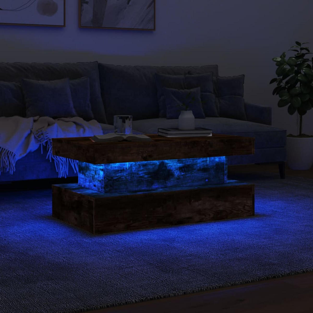 COUCHTISCH Moderner 90/50/40 cm aus Holzwerkstoff Räuchereiche-Dekor mit Led-Leuchten - Dunkelbraun, Holz (50/90/40cm) - vidaXL