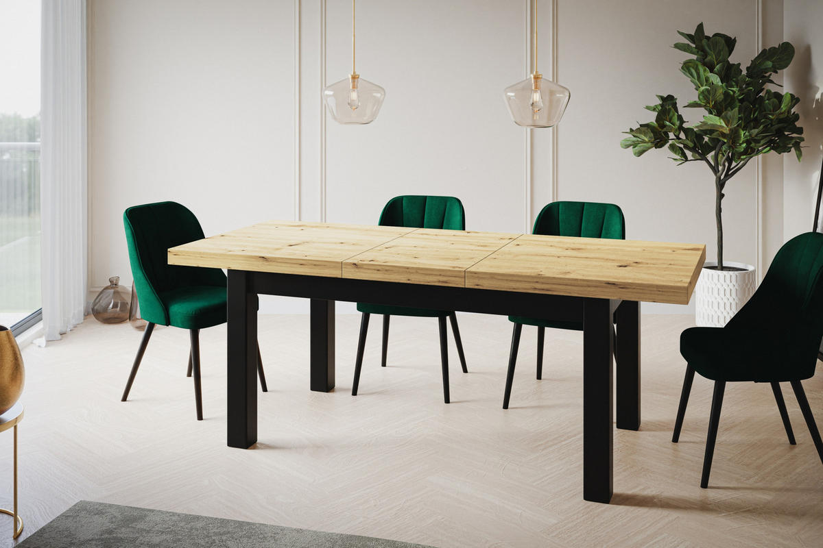 ESSZIMMERTISCH CLASSIC, ausziehbarer Tisch 120-160X80X78 cm, Farbe: ARTISAN, mit Holzbeinen in Farbe Schwarz - Hellbraun/Schwarz, Holzwerkstoff (120/80/78cm) - Alpi-Möbel