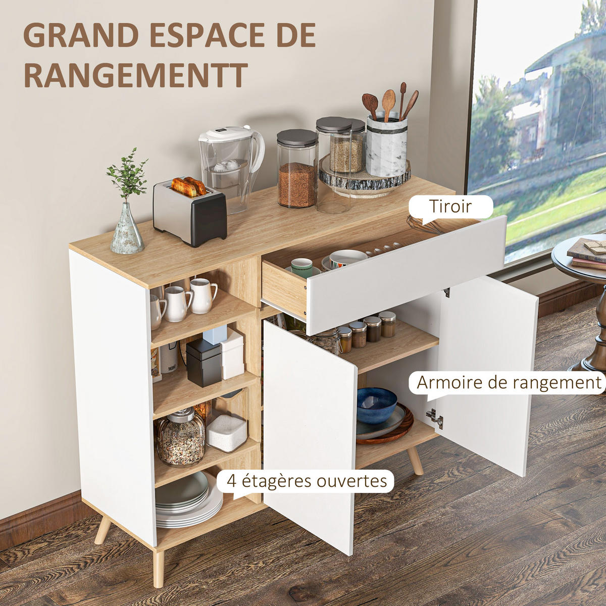SIDEBOARD Weiß und Naturfarben, 119/40/102 cm - Weiß, Holz (119/102/40cm) - PANGIVO