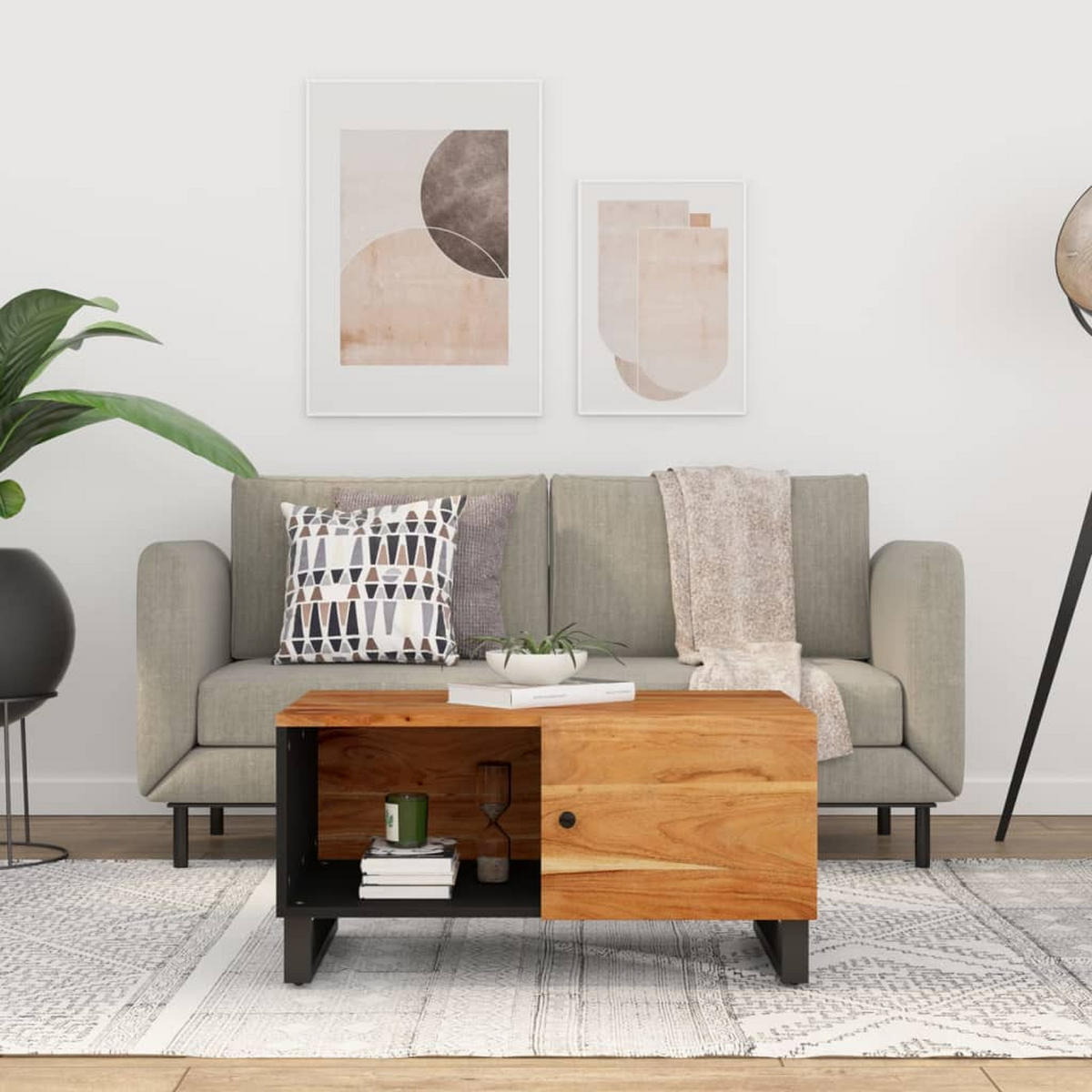 COUCHTISCH 80x50x40 cm Massivholz Akazie & Holzwerkstoff - Braun, Holz (80/50/40cm) - furnicato