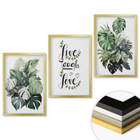 WANDBILDER 3er Set - 40x60 cm Goldrahmen - Blattpflanzen leben, lachen, lieben - Goldfarben, Kunststoff (40/60cm) - ArtPrintCave